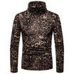 US Men Fashion Leopard Print Turtle Neck Long Sleeve Knit Pullover Sweater Tops
