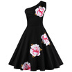 One Shoulder Embroidered Cute Swing Skater Dress