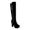 IDIFU Womens Elegant Faux Suede Rhinestone Round Toe High Chunky Heel Platform Knee High Long Boots with Side Zipper