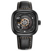 Men Mechanical Watches Pu Leather Strap Square Automatic Mechanical Skeleton Wrist Watches
