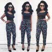 Women Casual Cotton Blouse Short Sleeve Shirt T-shirt Blouse Top Floral Pants C