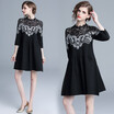 2018 Autumn Embroidery Patchwork Lace Dress Women O-neck Work Casual Party Black Mini Dresses Vintage Vestidos