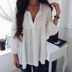 Plus Size Womens Casual Long Sleeve Top Chiffon T-Shirt Lace UP V Neck Blouse
