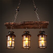 Baycheer HL449356 Industrial Wrought Iron Multi Light Pendant Light 3 Light Woody Metal Cage Frame with Glass Shade
