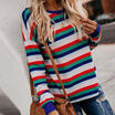Autumn Womens Long Sleeve Crew Neck Striped Tops T-Shirts Ladies Casual Blouses