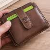 BULLCAPTAIN Porta tarjetas con cremallera RFID de cuero genuino Bloqueo de crédito Cartera Mini billetera delgada y titulares de identificación hombre de negocios