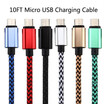 10FT Micro USB Charging Braided Cable for Android Samsung S7 S7 Edge S6 Huawei Xiaomi