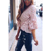 Sexy Women V Neck Long Sleeve Blouse T Shirt Ladies Casual High Waist Lacing Top