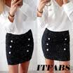 Women Buttons High Waist Wool A-Line Mini Skirt Pencil Skirt Wrap Dress Clubwear
