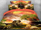 3D Elephant with Leopard&Lion Printed Cotton 4-Piece Bedding Sets