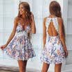 Women Summer Sleeveless Lace Dress Backless Flora Party Cocktail Mini Dress