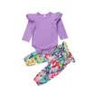 UK Newborn Baby Girl Fly Sleeve Tops Romper Flower Pants AutumnOutfits Clothes