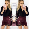 Women High Waist Lace Up Suede Leather Pocket Preppy Short Mini Skirts dress