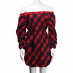 Womens Check Shirt Dress Womens Tartan Plaid Long SleeveOff Shoulder Mini Dress