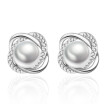 White Imitation Pearl Stud Earrings For Female Ladies Cubic Zirconia Fashion Jewelry Womens Accessories J94