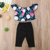 Summer Casual Newborn Baby Girl Off-shoulder Floral TopsRipped Pants Outfits AU