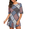 Half Sleeve Patchwork Print Drop Waist Dress