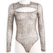 Sexy Women Leopard Long Sleeve Romper Bodysuit Stretch Leotard Top Blouse New