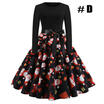 US Women Vintage Christmas Print Swing Dress Lady Long Sleeve Party Skater Dress