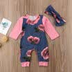 Toddler Baby Kids Girls Flower Print Romper Jumpsuit Outfits Set Cotton Clothes