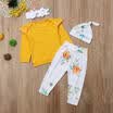 Cute Toddler Baby Girls Tops Shirt Flower Pants Hat Headband 4PCS Outfits Set