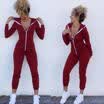 Women Sport Suit Bodysuit Long Sleeve Zipper Hooded Jumpsuits Pants Playsuit Gym