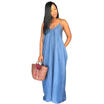 Women Sleeveless Summer Denim Solid Beach Casual Loose Long Dress Beach Dress