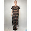 US Women Sexy Long Sleeve Mesh Clubwear Plus Size Stripe Beach Perspective Dress