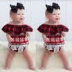 XMAS Toddler Baby Girl Sleeveless Off Shoulder Romper BodysuitHeadband Set