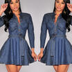 Lady Women Long Sleeve Slim Casual Denim Jeans Party Mini Shirt Dress 6 - 18