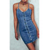 Womens Holiday Strappy Button Denim Ladies Summer Beach Mini Swing Sun Dress