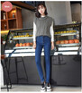 High-waisted&fleece jeans winter womens feet thickened smokey gray stretch pants plus cotton pants