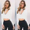 Fashion Women Sexy Slim Casual V Neck Shirt Crop Tops Blouse Ladies Party Top