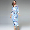 Retro V-Neck Long Sleeve Printed Long Dress
