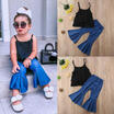 Toddler Baby Girl Kids Clothes Sling Tops Denim Wide Leg Pants Outfits 2pcs Set