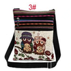 Women Mini Crossbody Bag Owl Embroidery Jacquard Zipper Adjustable Strap Light Messenger Travel Outdoor Shoulder Bag