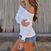 Women Off Shoulder Baggy Top Knit Knitted Oversize Sweater Jumper Casual Loose