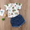 Newborn Kids Baby Girls Floral Tops T-shirt Denim Pants Shorts Outfits Clothes