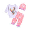 Christmas Kids Baby Girl Cartoon Deer Tops Romper Long Pants Outfits Hat Outfits