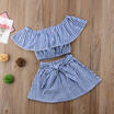 Baby Girl Summer Off-Shoulder Stripe T-shirt TopTutu Dress Skirt Stripe Outfits