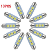 10PCS White 36MM 3 LED 5050 SMD Festoon Dome Car Light Interior Lamp Bulb 12V
