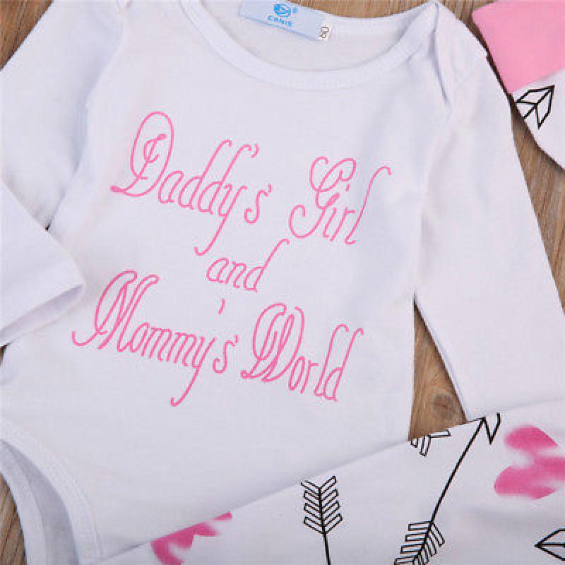 Newborn Baby Girls Daddys Girl Romper Pants Leggings Outfits Clothes Cotton Set
