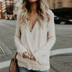 New Womens Long Sleeve V Neck Loose Knitted Sweater Ladies Casual Jumper Tops