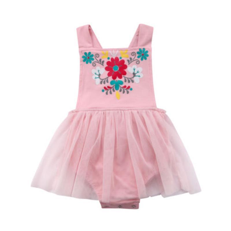 UK Canis Kids Baby Girls Flower Tulle Romper Jumpsuit Bodysuit Outfits 0-24M