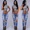 Sexy Women Denim Skinny Pants High Waist Hole Ripped Trousers Slim Pencil Jeans