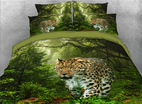 3D Leopard in Woods Printed 4-Piece Cotton Bedding Sets