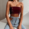Sexy Women Bandeau Bardot Crop Top Tartan Strapless Wrap Chest Bustier Cami Tee