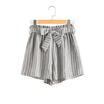 Fashion Womens Stripes Pants Bowknot Slim Casual High Waist Short Trousers