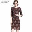 OIBEE2018 otoño vestido bordado a juego de la moda de las nuevas mujeres delgadas Delgado bolso de la cadera vestido de falda