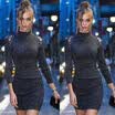 UK Womens Sequin Long Sleeve O Neck Bodycon Mini Cocktail Party Black Dress New